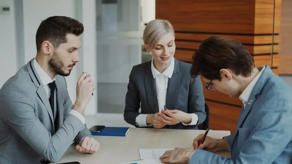 An interview conversation across a table